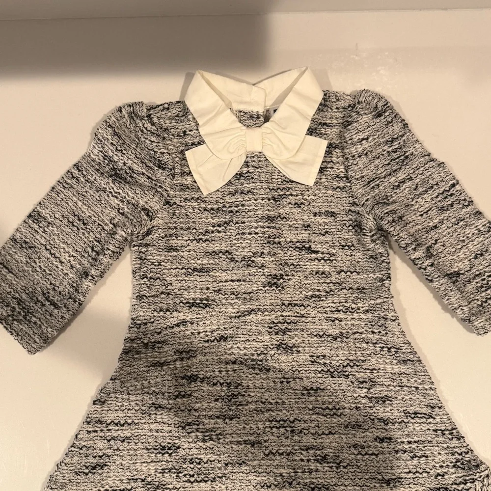 Janie and Jack Gray Tweed Dress with White Bow Collar Drop Waist Size 5